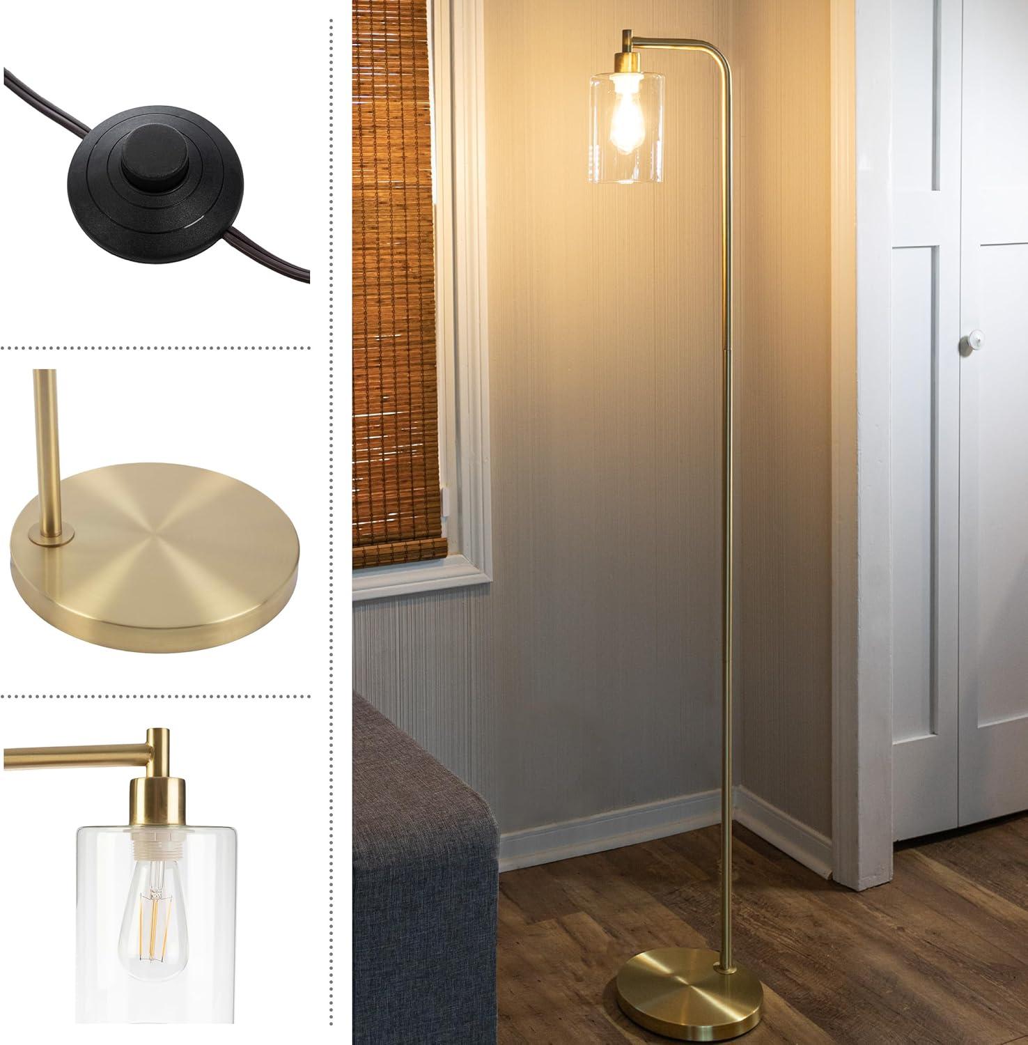 imageLavish Home Floor Lamp 65InchTall Modern Floor Lamp with Glass Shade and LED Edison Bulb Bedroom Home Office or Living Room Decor GoldGold