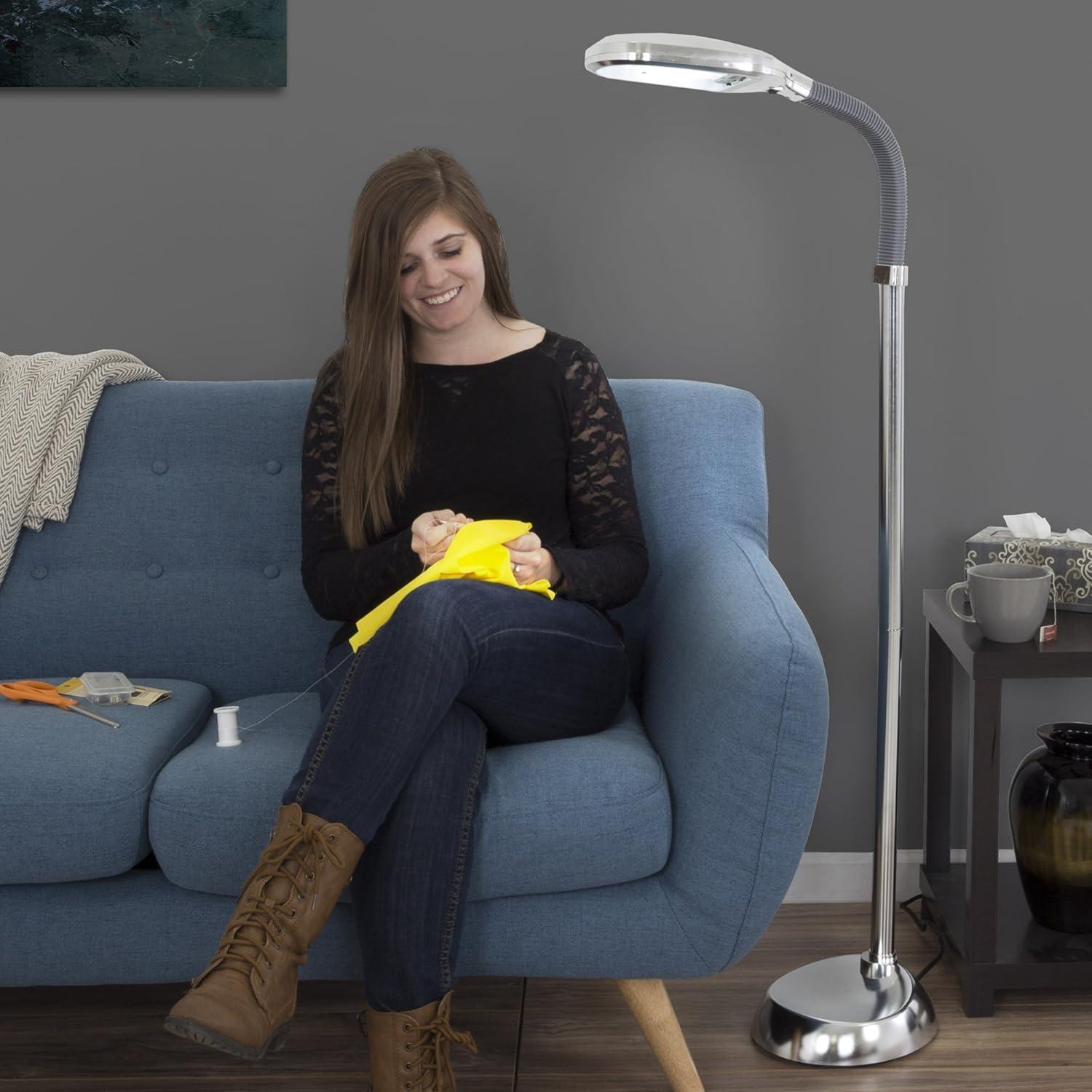imageLavish Home Floor Lamp Full Spectrum Natural Sunlight Lamp with Bendable Neck Reading Craft Studying and Esthetician Light ChromeMetallic Silver