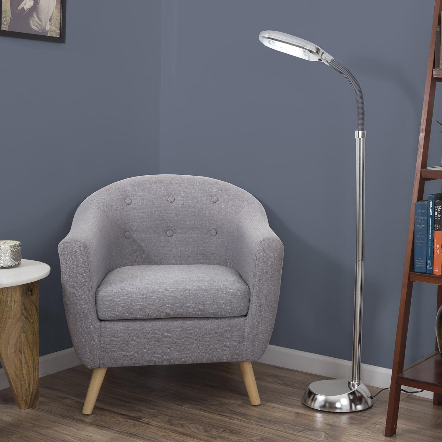 imageLavish Home Floor Lamp Full Spectrum Natural Sunlight Lamp with Bendable Neck Reading Craft Studying and Esthetician Light ChromeMetallic Silver