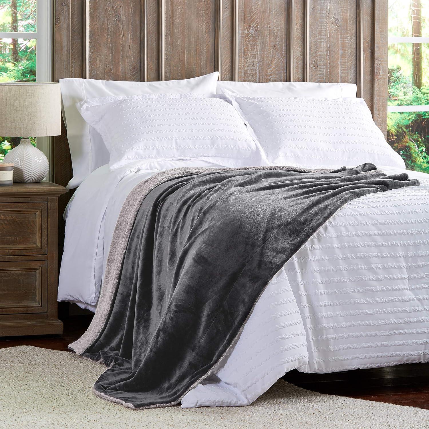 imageLavish Home Plush Woven Sherpa Blanket Oversized Solid Color PolyFleece Throw Breathable and Machine Washable Blanket GrayRaven and Stone