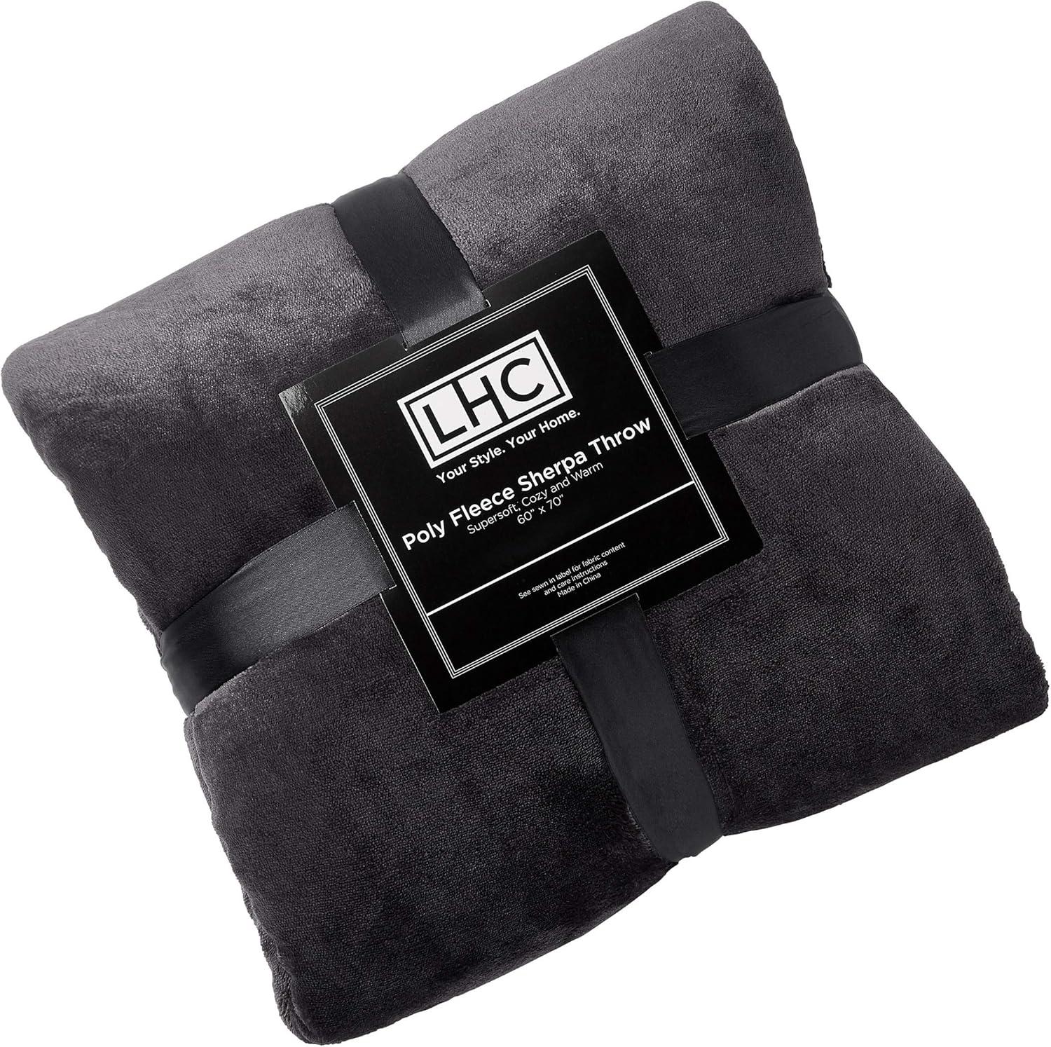 imageLavish Home Plush Woven Sherpa Blanket Oversized Solid Color PolyFleece Throw Breathable and Machine Washable Blanket GrayRaven and Stone