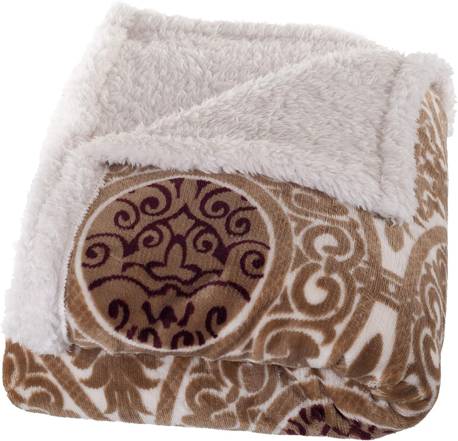 imageLavish Home Printed Coral Soft Fleece Sherpa Throw Blanket BlueBrown