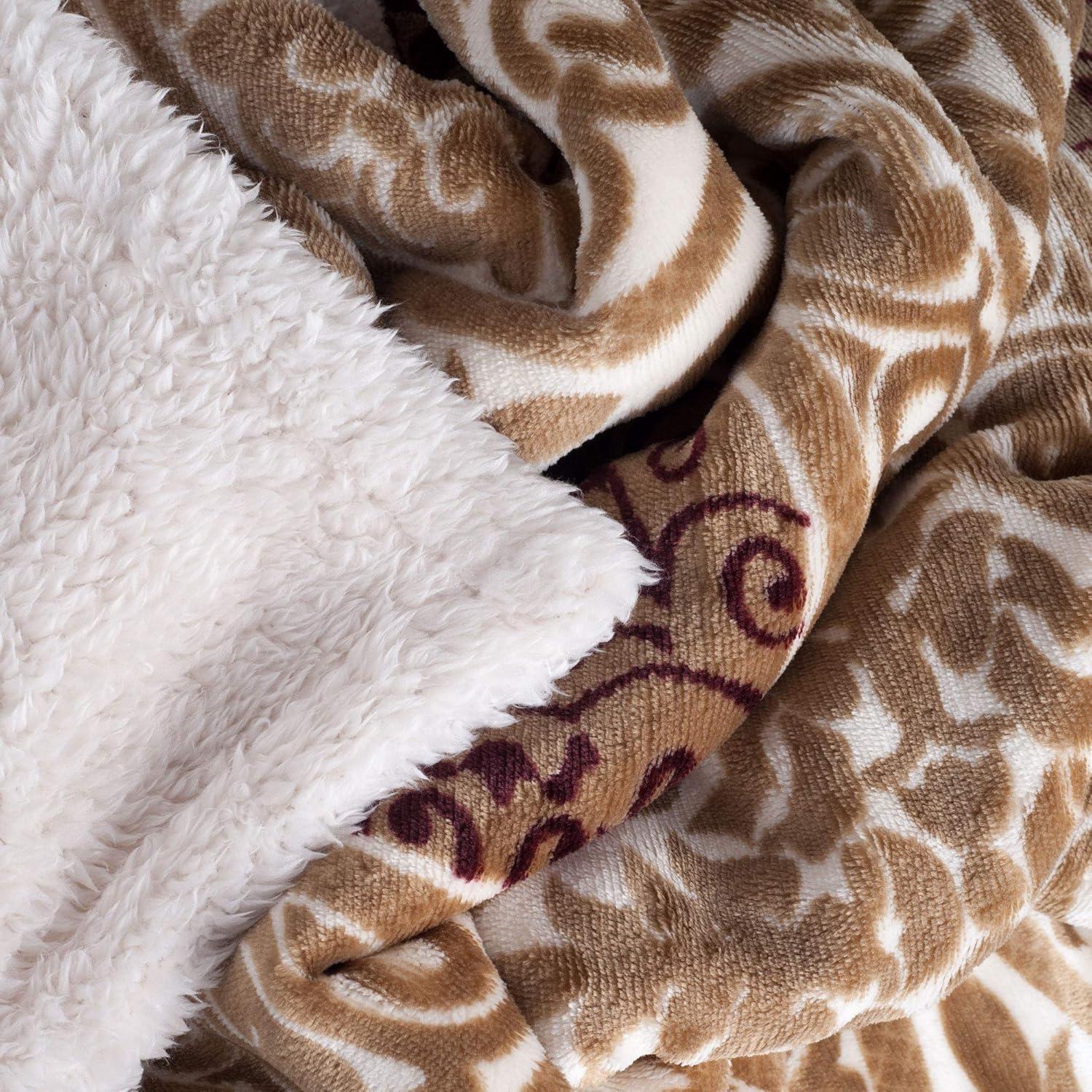 imageLavish Home Printed Coral Soft Fleece Sherpa Throw Blanket BlueBrown