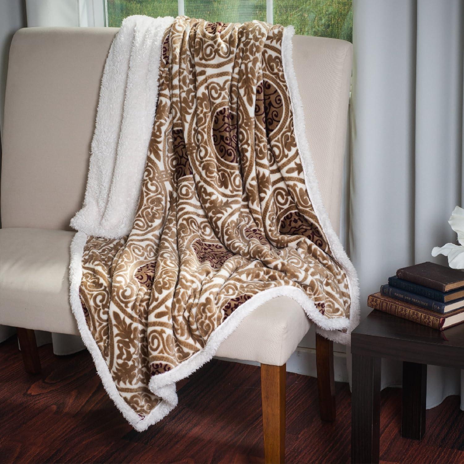 imageLavish Home Printed Coral Soft Fleece Sherpa Throw Blanket BlueBrown
