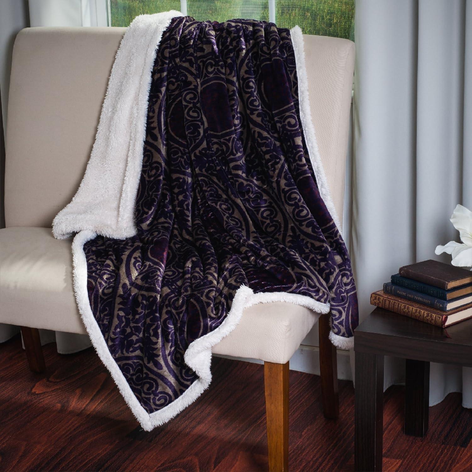 imageLavish Home Printed Coral Soft Fleece Sherpa Throw Blanket BluePurple