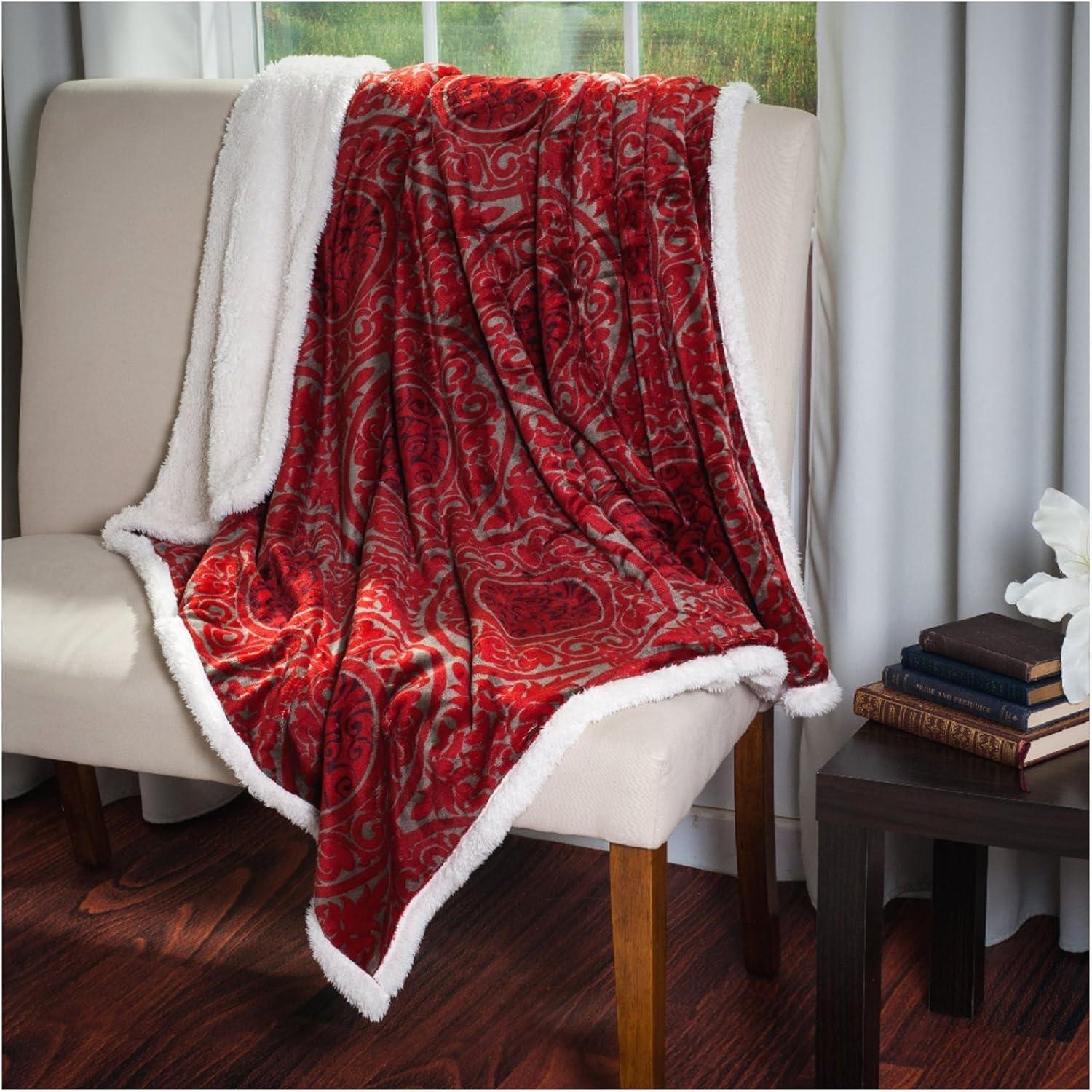 imageLavish Home Printed Coral Soft Fleece Sherpa Throw Blanket BlueRed