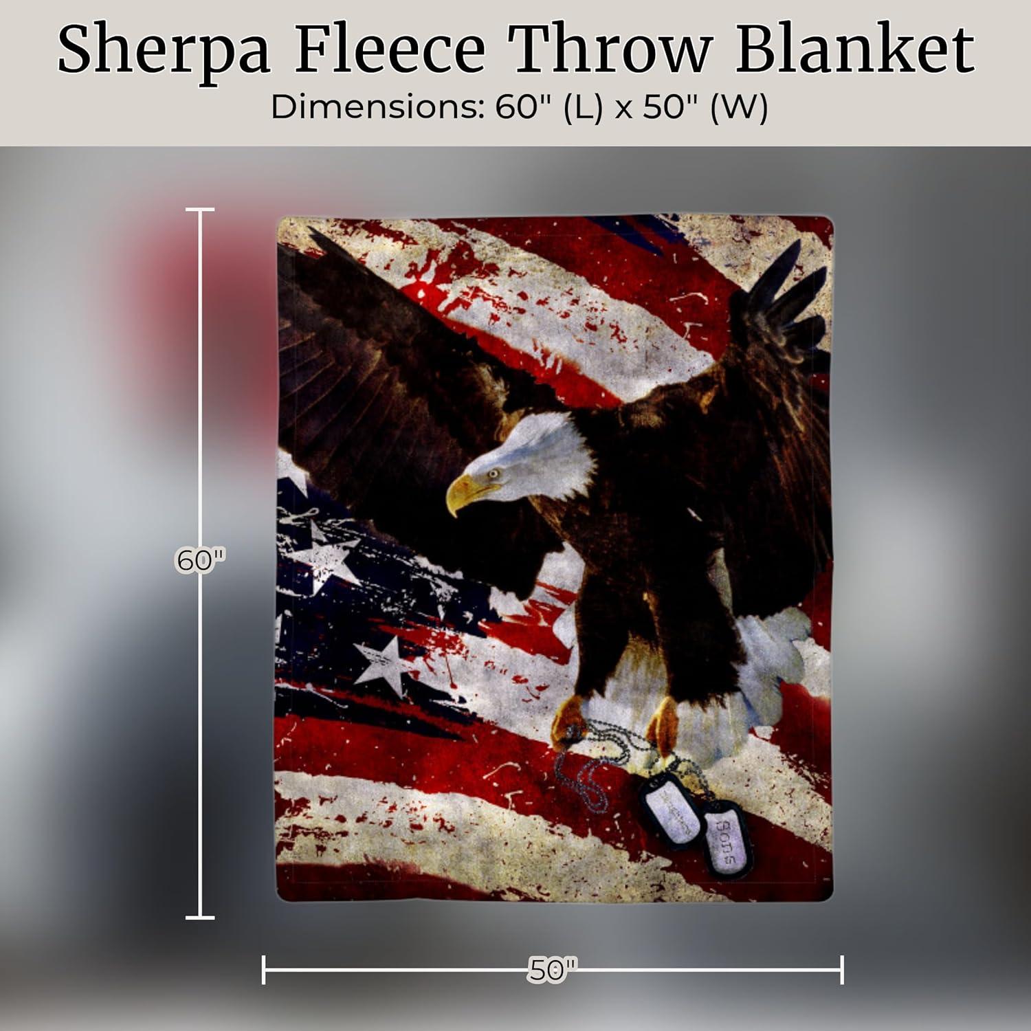 imageLavish Home Sherpa Fleece Throw Blanket American Flag Bald Eagle Print Lightweight Hypoallergenic Bed Couch Plush Blanket for Adults and Kids