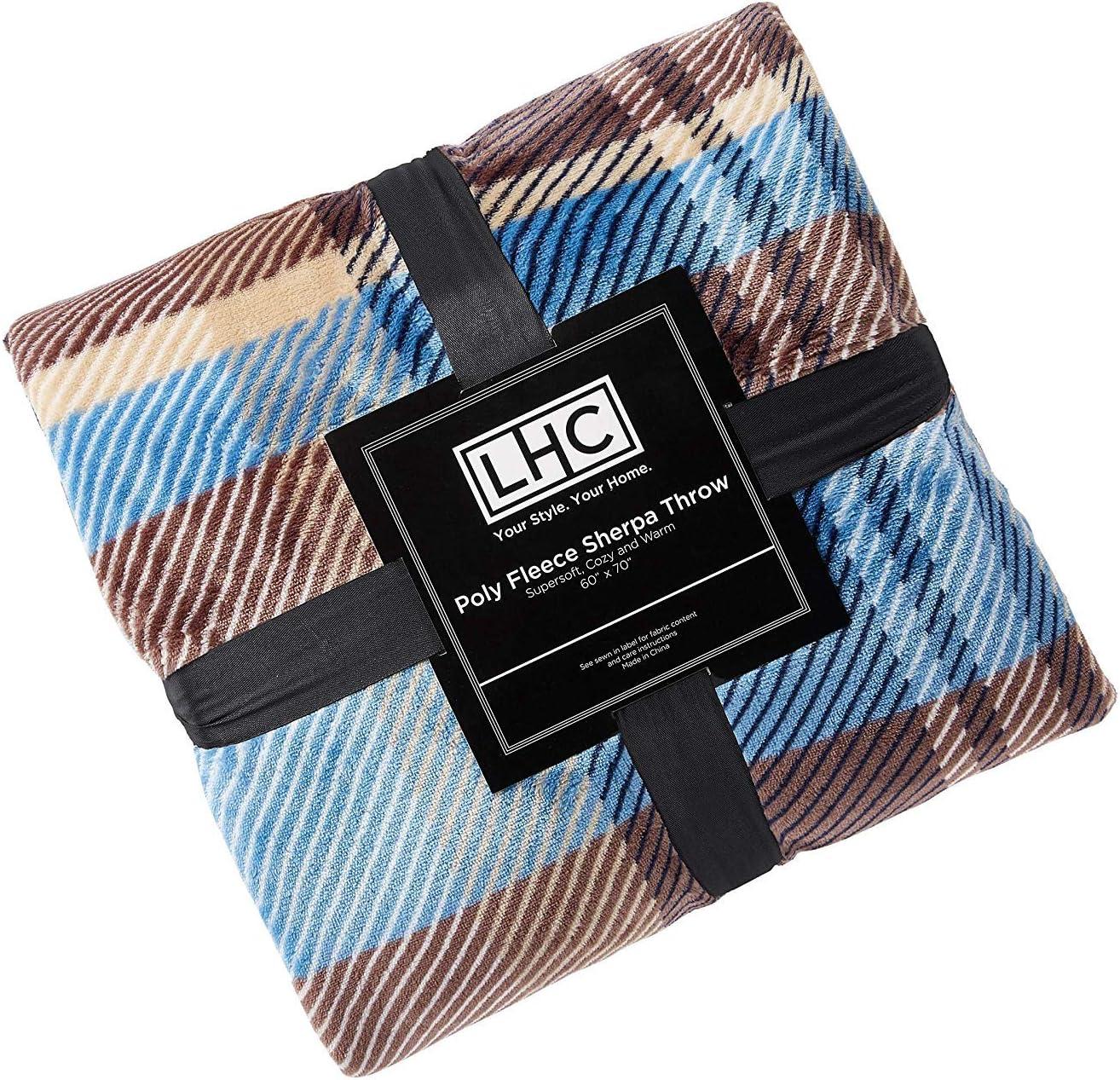 imagePoly Fleece Sherpa Throw Oversized Plush Woven Polyester Couch Blanket Breathable and Machine Washable by Lavish Home PinkPurple PlaidHorizon