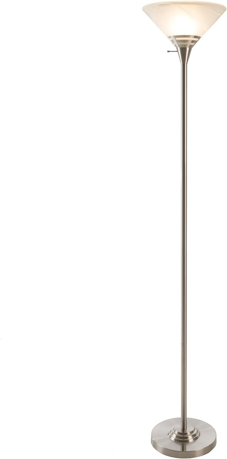 imageTorchiere Floor Lamp Standing Bedroom Light with Sturdy Metal Base and Marbleized Glass Shade LED Bulb Included by Lavish Home Brushed SilverBrushed Silver