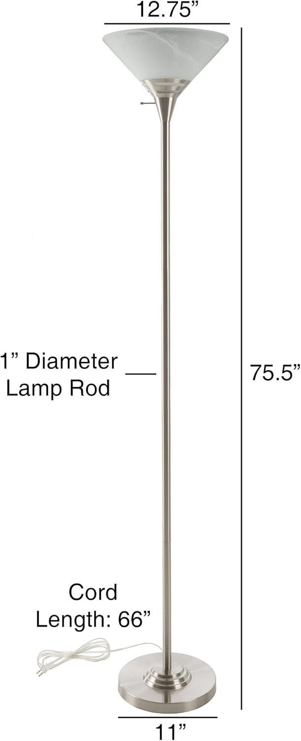 imageTorchiere Floor Lamp Standing Bedroom Light with Sturdy Metal Base and Marbleized Glass Shade LED Bulb Included by Lavish Home Brushed SilverBrushed Silver