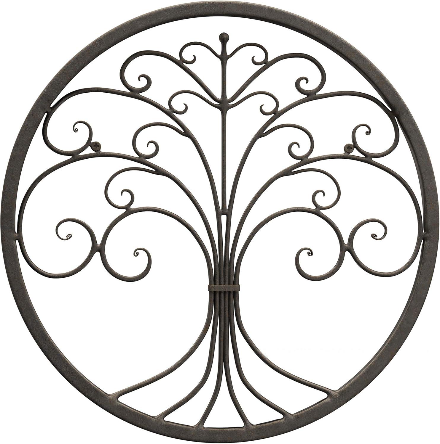 imageWall Dcor Iron Metal Tree of Life Modern Wall Sculpture Art Round for Living Room Bedroom or Kitchen by Lavish Home Brown