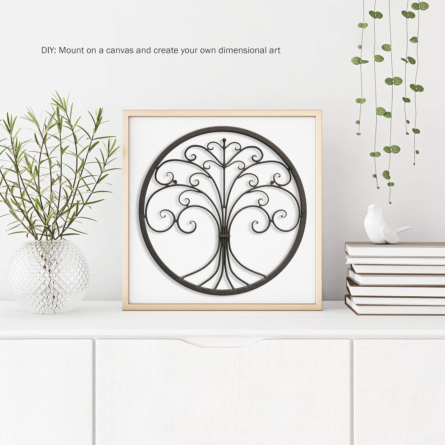imageWall Dcor Iron Metal Tree of Life Modern Wall Sculpture Art Round for Living Room Bedroom or Kitchen by Lavish Home Brown