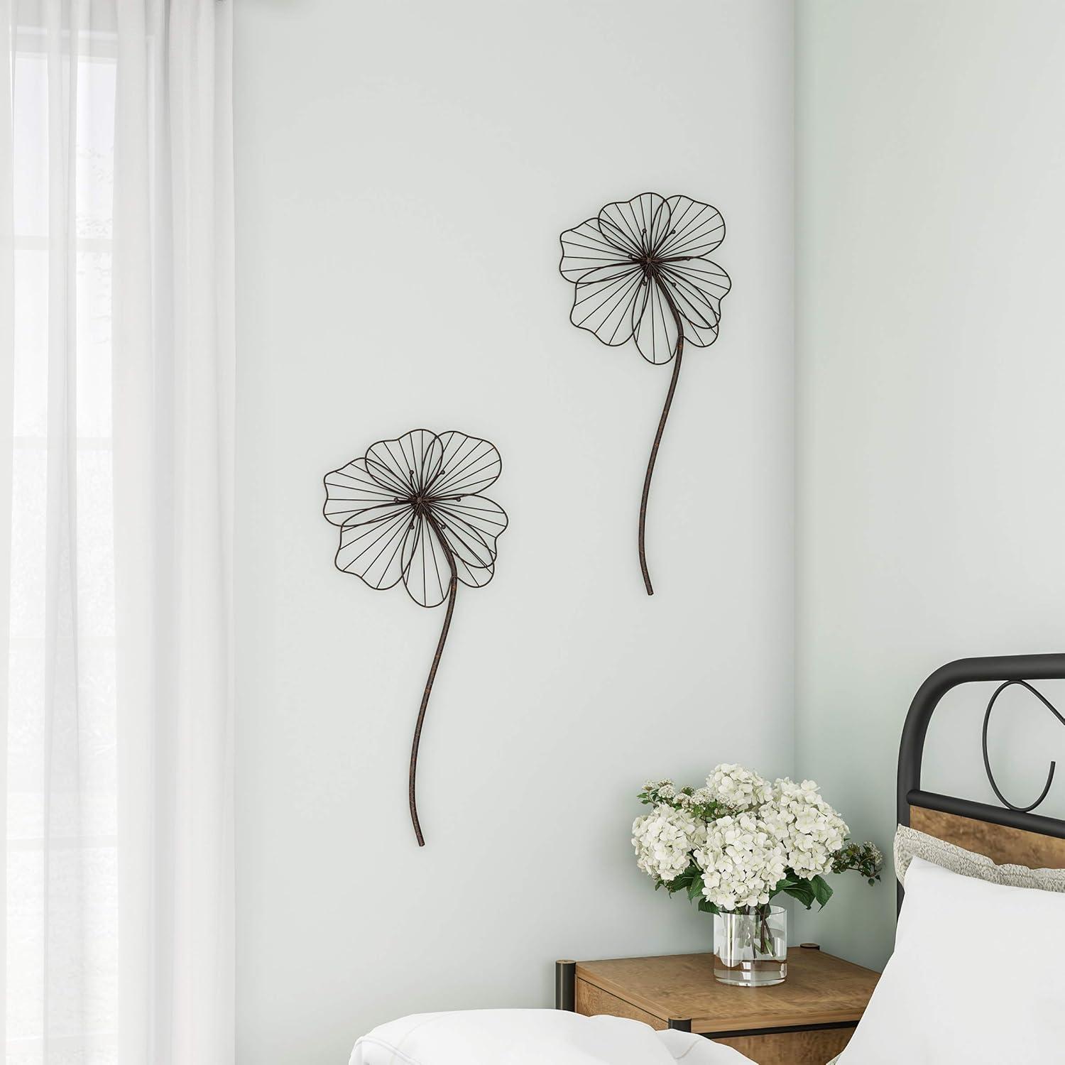 imageWall Decor Metal Layered Wire Flower Sculpture Contemporary Hanging Accent for Living Room Bedroom Entryway or Kitchen by Lavish Home Brown