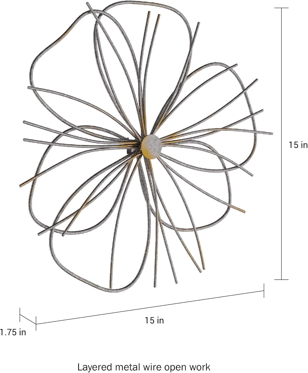 imageWall Decor Metallic Layered Wire Flower Sculpture Contemporary Hanging Accent for Living Room Bedroom or Kitchen by Lavish Home SilverGold