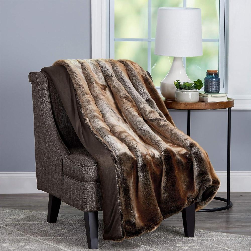 imageFaux Fur Throw Luxurious Hypoallergenic Premium Zobel Faux Marten Sable Fur Blanket with Plush Mink Back and Gift Box 60x70 by LHC Amber Brown