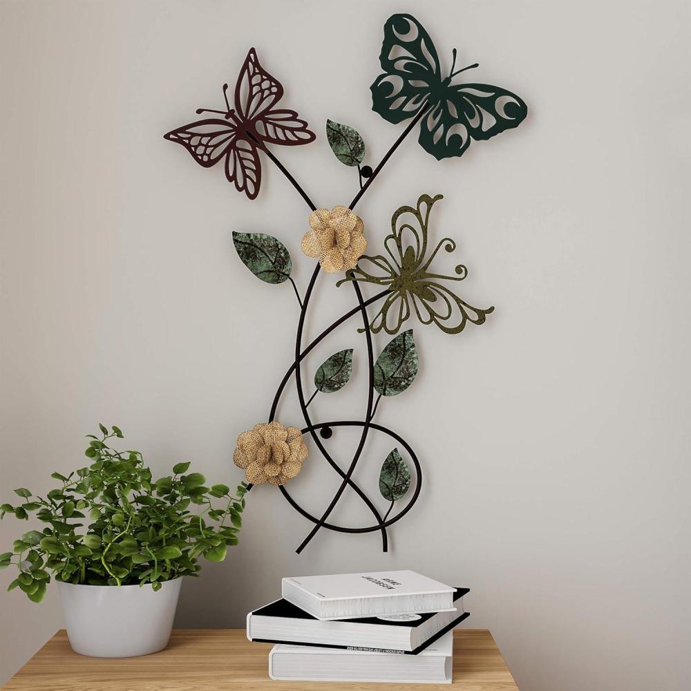 imageFloral Butterfly Metal Wall Art Rustic Butterflies with Burlap Leaves and Flowers for Modern Farmhouse Living Room Decor By Lavish Home MulticolorGarden Butterfly
