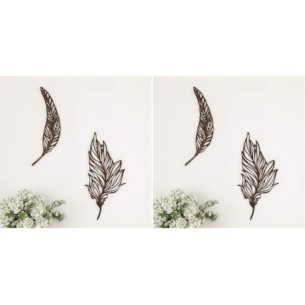 imageHome Wall DecorSet of Two Metal Feather Hanging Wall Art Laser Cut Contemporary Nature Sculpture for Living Room Bedroom Kitchen by Lavish BrownL 925 x W 005 x H 1975 Pack of 2