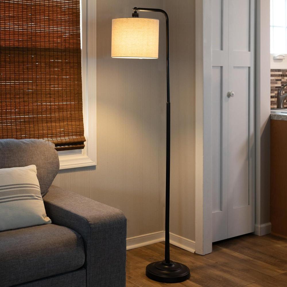 imageLavish Home Floor Lamp 65InchTall Modern Floor Lamp with Linen Shade and LED Bulb for Bedroom Home Office or Living Room Decor Black