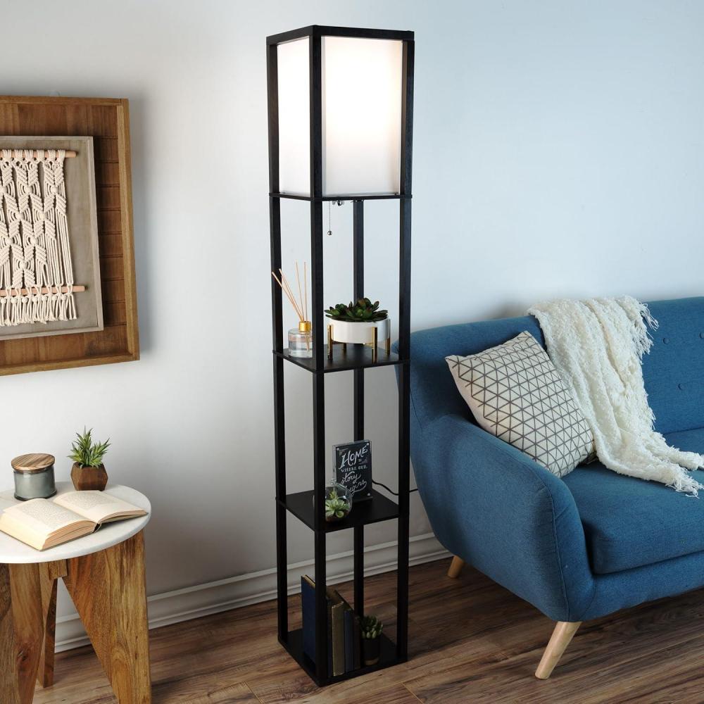 imageLavish Home Floor Lamp Etagere Style Standing Light with 3 Tiers of Storage Shelving for Accent Dcor Organization Display Shelf Lighting BlackBlack