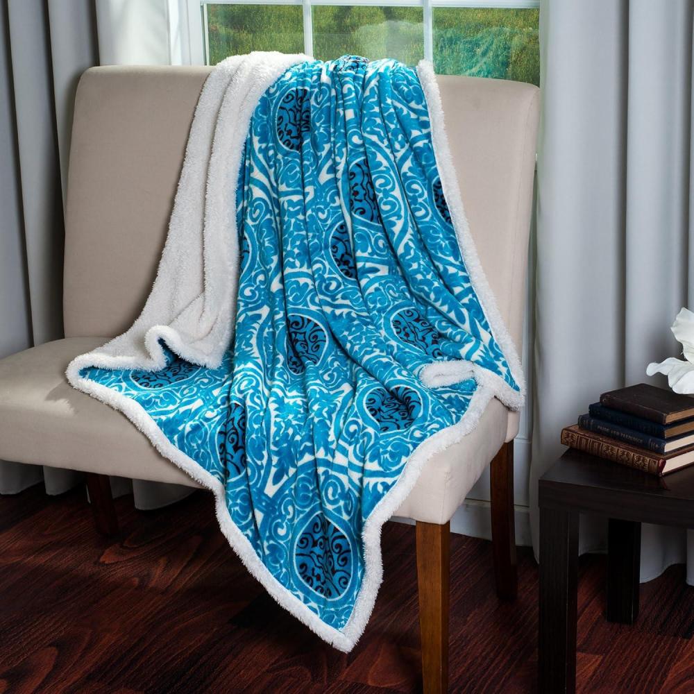 imageLavish Home Printed Coral Soft Fleece Sherpa Throw Blanket BlueBlue