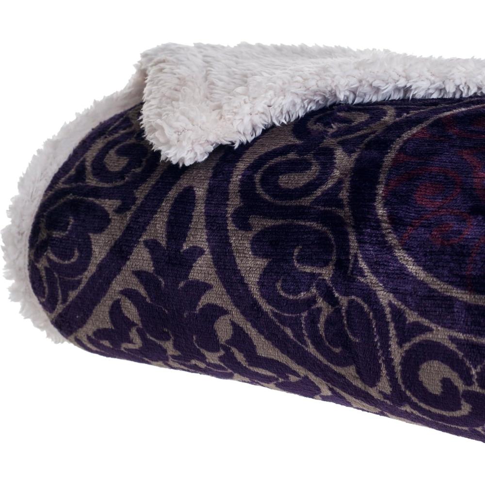 imageLavish Home Printed Coral Soft Fleece Sherpa Throw Blanket BluePurple