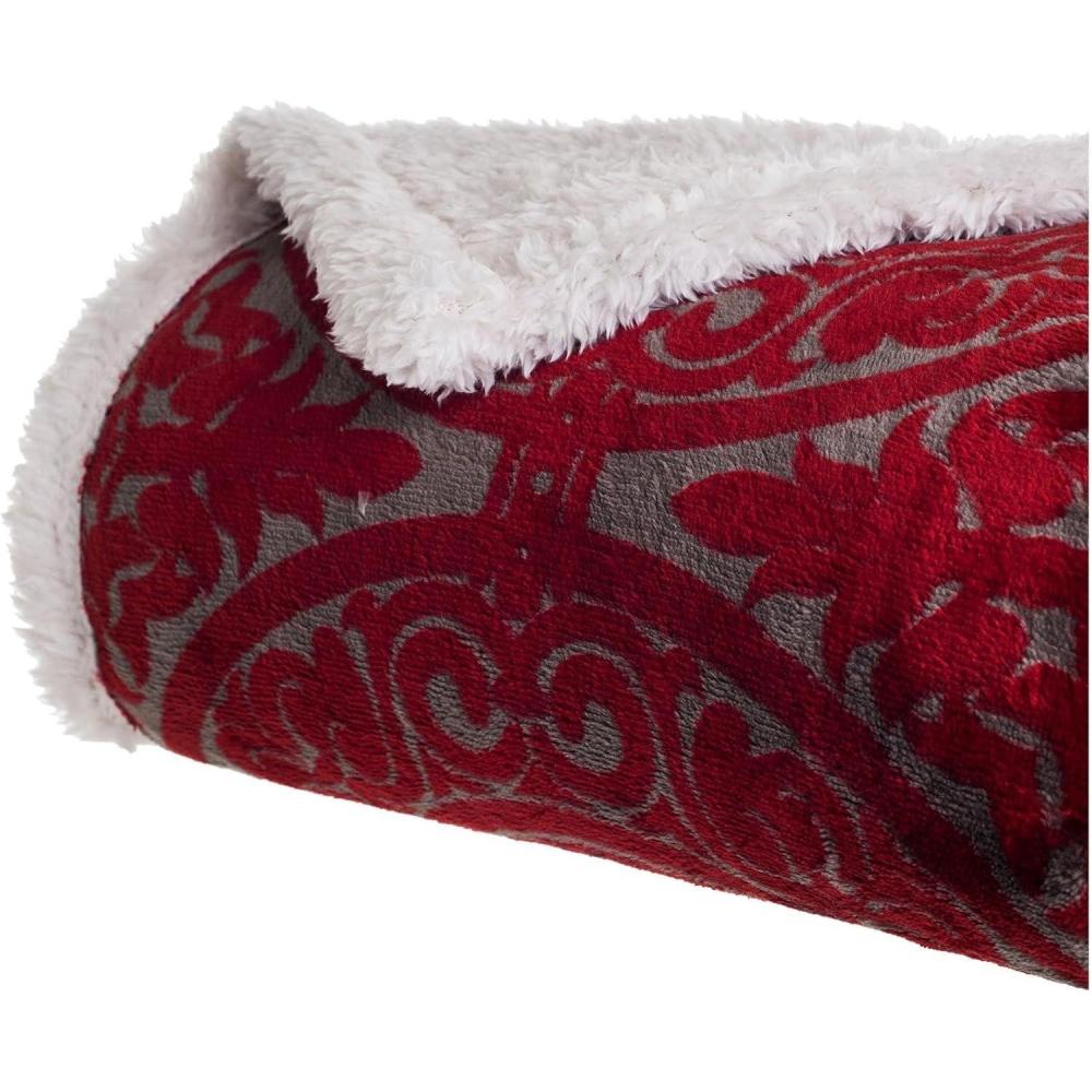 imageLavish Home Printed Coral Soft Fleece Sherpa Throw Blanket BlueRed