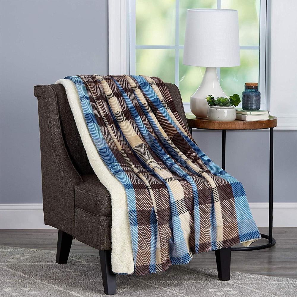 imagePoly Fleece Sherpa Throw  Oversized Plush Woven Polyester Couch Blanket  Breathable and Machine Washable by Lavish Home PinkPurple PlaidHorizon