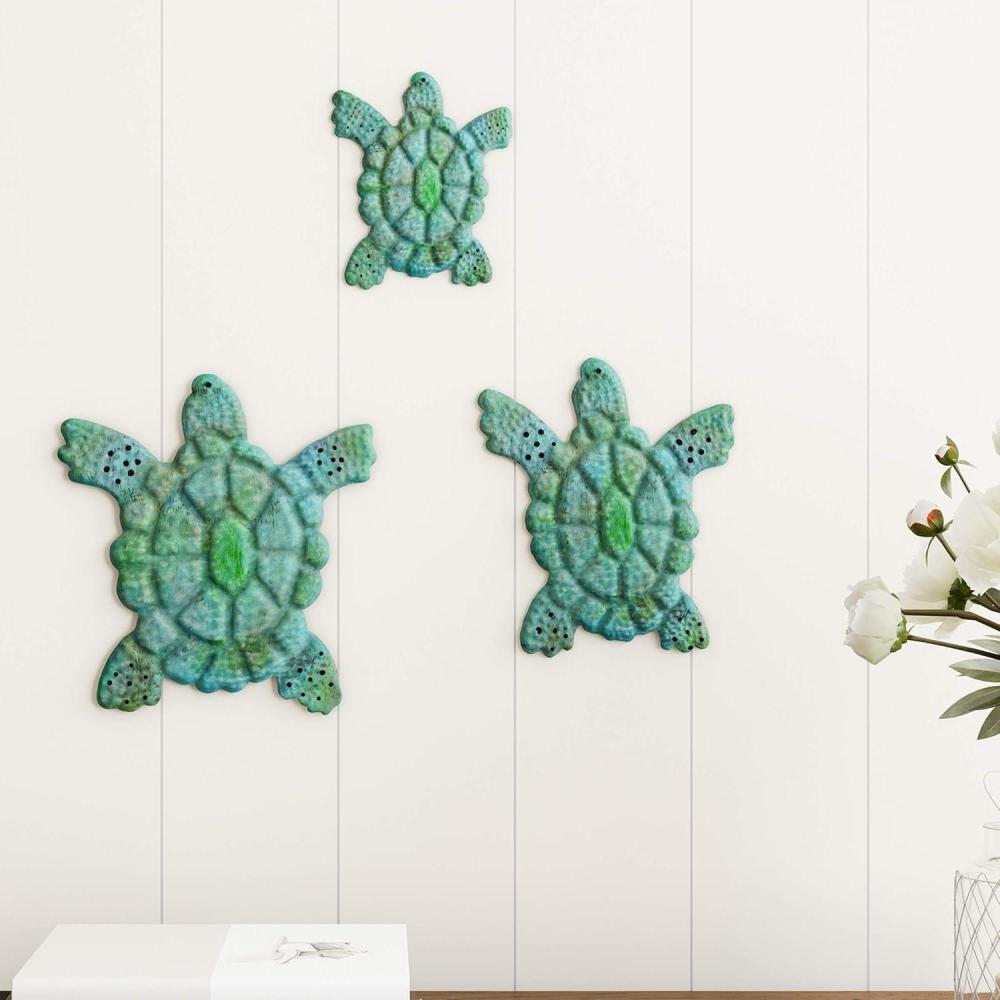 imageSea Turtle Wall Art Nautical 3D Metal Hanging DcorVintage Coastal Seaside Inspired StyleUnder Water Sea Life Ocean by Lavish Home 3PC
