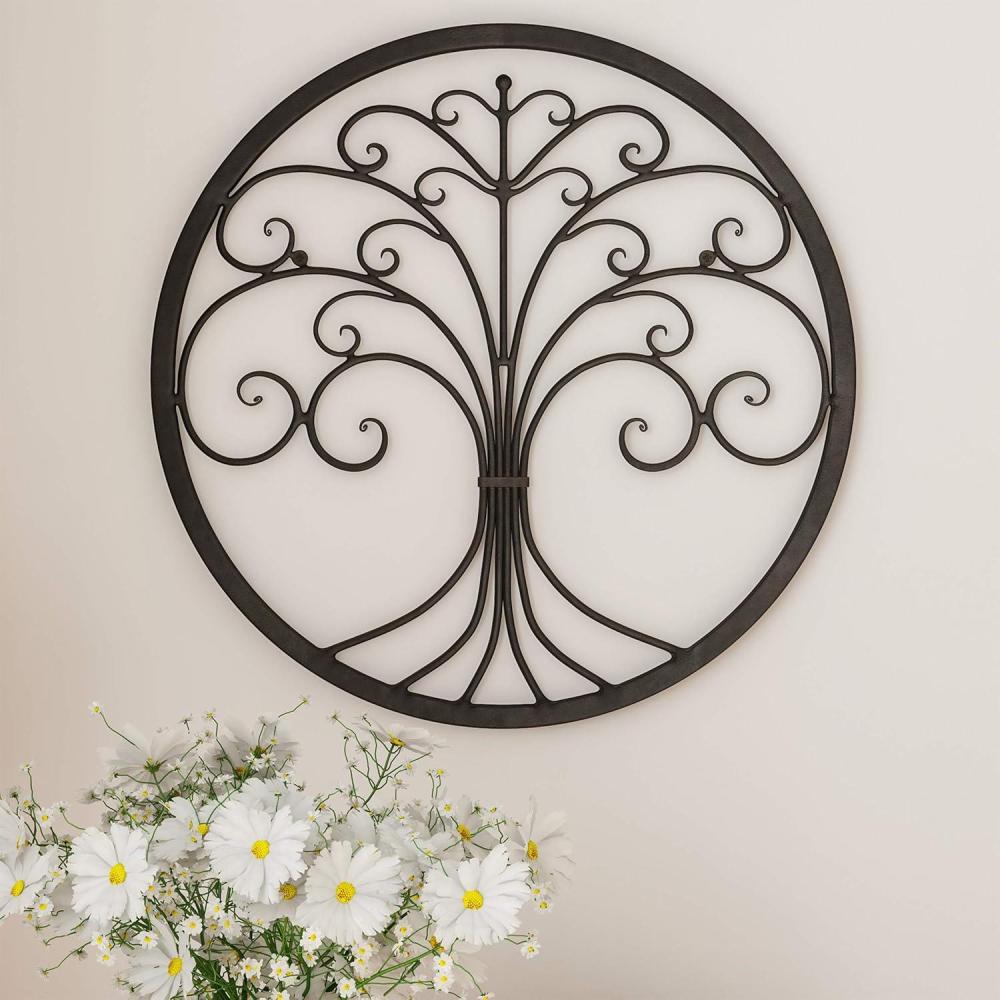 imageWall Dcor Iron Metal Tree of Life Modern Wall Sculpture Art Round for Living Room Bedroom or Kitchen by Lavish Home Brown