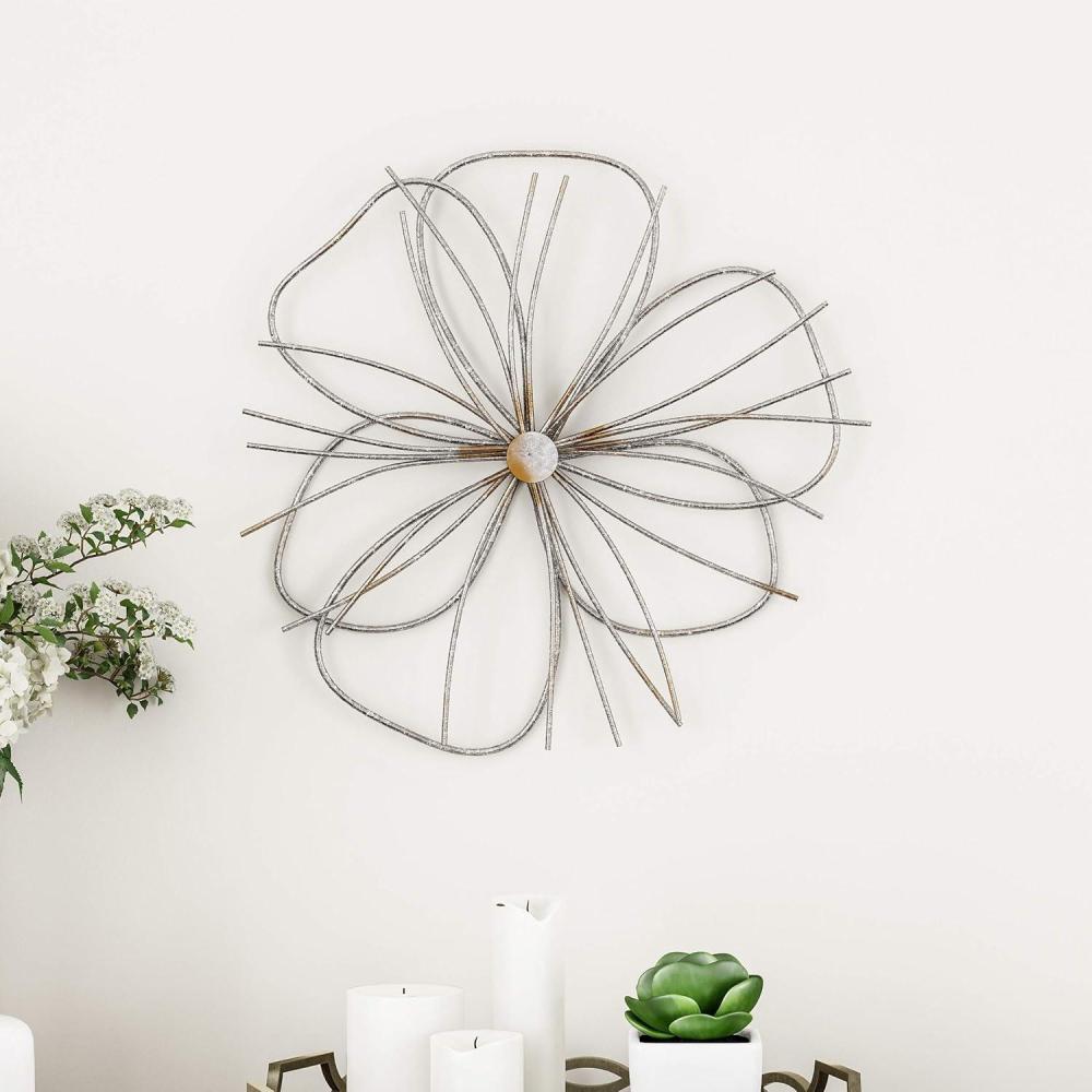 imageWall Decor Metallic Layered Wire Flower Sculpture Contemporary Hanging Accent for Living Room Bedroom or Kitchen by Lavish Home SilverGold
