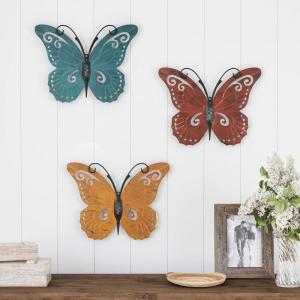 Butterfly Metal Wall Art 3-Piece-Set – Hand Painted Decorative 3D Butterflies for Rustic Farmhouse Office or Home Decor by Lavish Home(3-Piece)