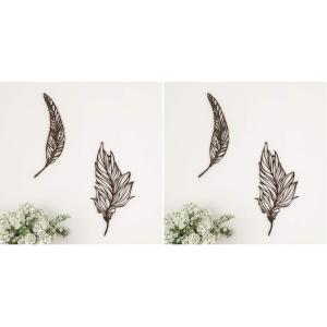 Home Wall Decor-Set of Two Metal Feather Hanging Wall Art Laser Cut Contemporary Nature Sculpture for Living Room, Bedroom, Kitchen by Lavish (Brown)((L) 9.25” x (W) 0.05″ x (H) 19.75″ (Pack of 2))