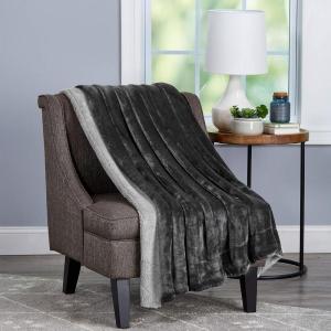 Lavish Home Plush Woven Sherpa Blanket – Oversized Solid Color Poly-Fleece Throw – Breathable and Machine Washable Blanket (Gray)(Raven and Stone)