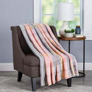 Poly Fleece Sherpa Throw – Oversized Plush Woven Polyester Couch Blanket – Breathable and Machine Washable by Lavish Home (Pink/Purple Plaid)(Modern Blush)