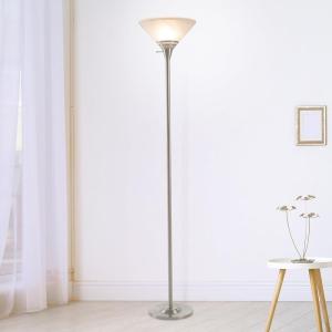 Torchiere Floor Lamp – Standing Bedroom Light with Sturdy Metal Base and Marbleized Glass Shade – LED Bulb Included by Lavish Home (Brushed Silver)(Brushed Silver)
