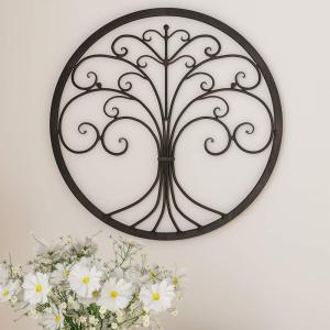 Wall Décor â€“ Iron Metal Tree of Life Modern Wall Sculpture Art Round for Living Room, Bedroom or Kitchen by Lavish Home (Brown)