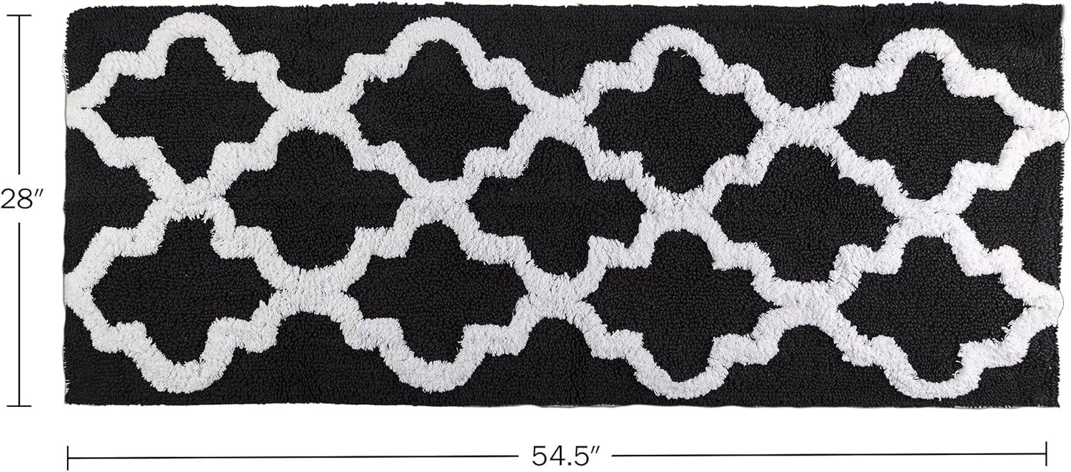 image100 Cotton Bathroom Rug 24x60Inch Bathmat with Trellis Pattern and NonSlip Base Machine Washable Bathroom Rugs by Lavish Home BlackBlack