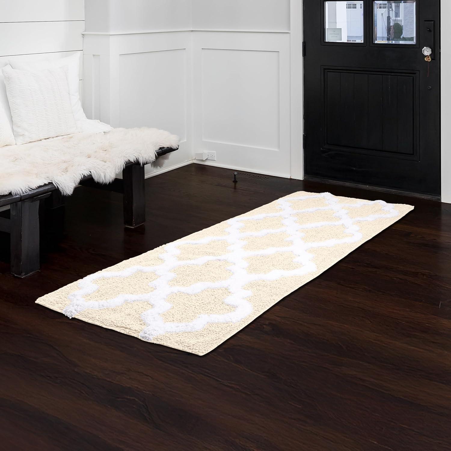 image100 Cotton Bathroom Rug 24x60Inch Bathmat with Trellis Pattern and NonSlip Base Machine Washable Bathroom Rugs by Lavish Home BlackBone