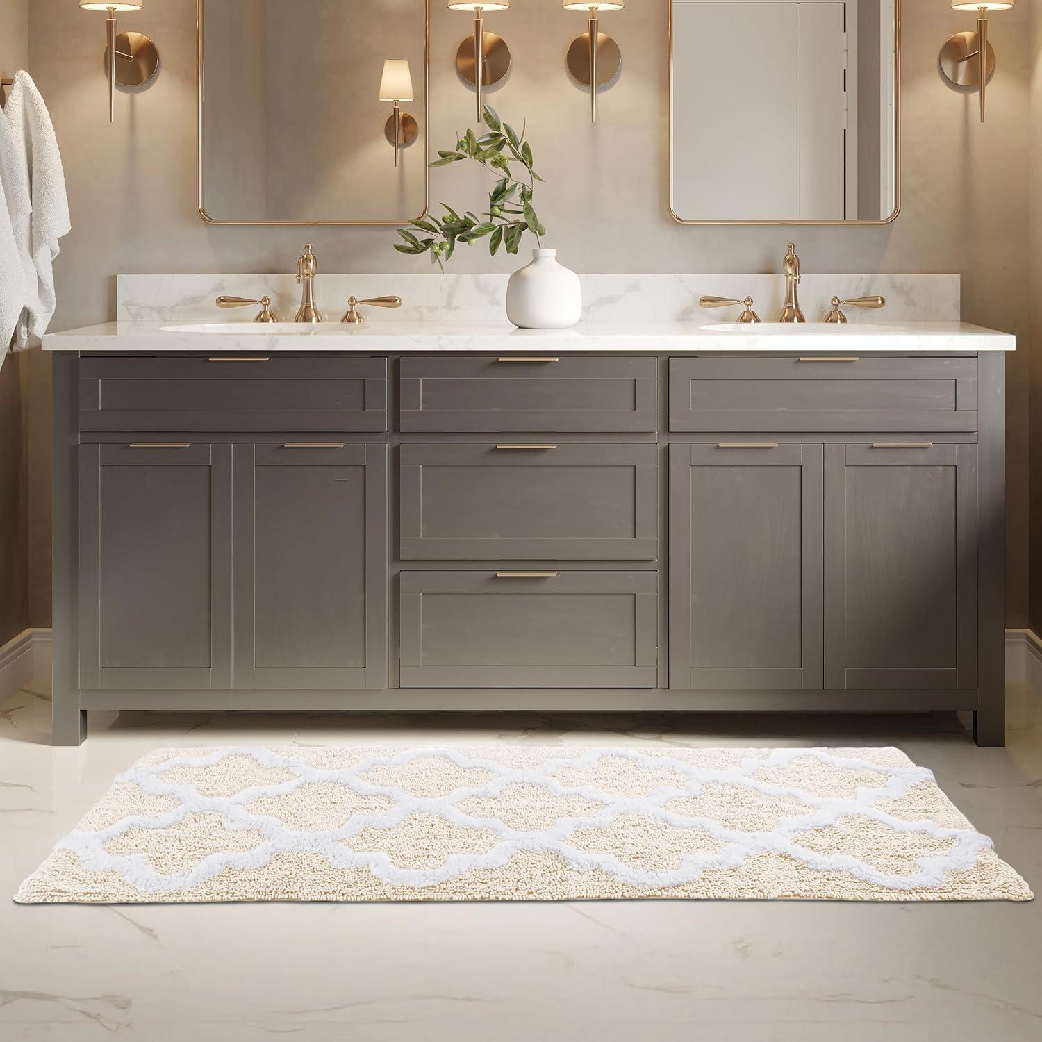 image100 Cotton Bathroom Rug 24x60Inch Bathmat with Trellis Pattern and NonSlip Base Machine Washable Bathroom Rugs by Lavish Home BlackBone