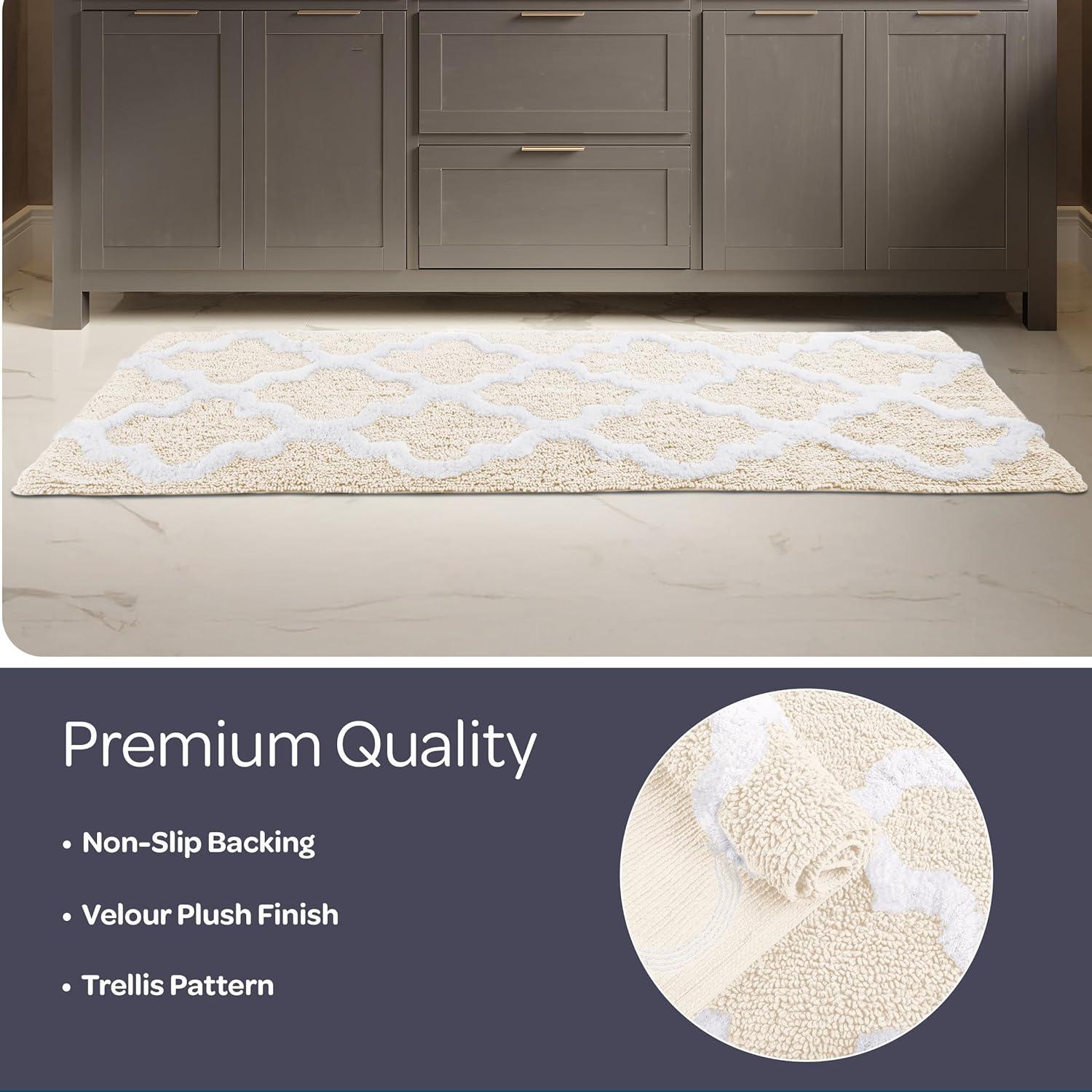 image100 Cotton Bathroom Rug 24x60Inch Bathmat with Trellis Pattern and NonSlip Base Machine Washable Bathroom Rugs by Lavish Home BlackBone