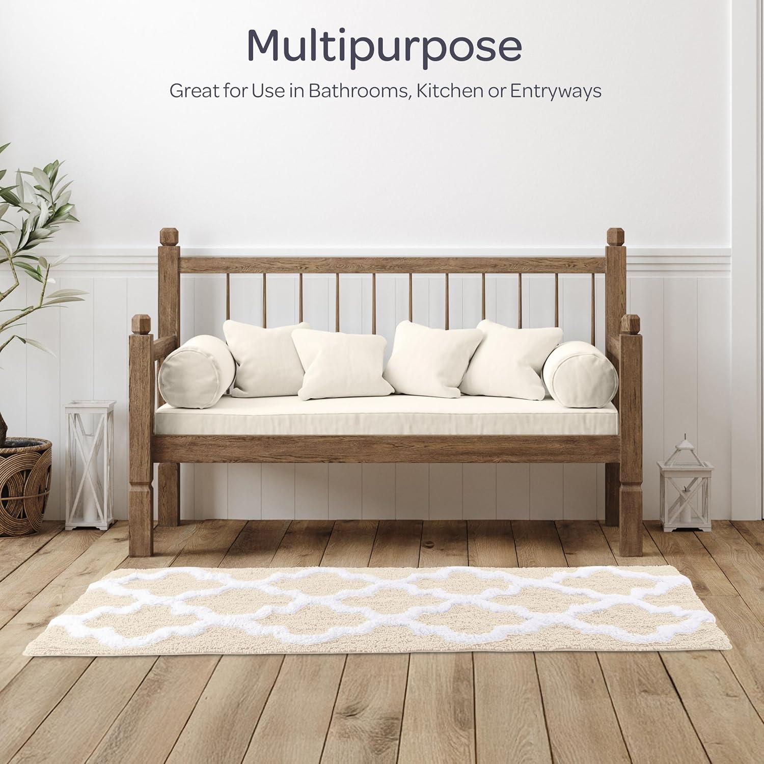 image100 Cotton Bathroom Rug 24x60Inch Bathmat with Trellis Pattern and NonSlip Base Machine Washable Bathroom Rugs by Lavish Home BlackBone
