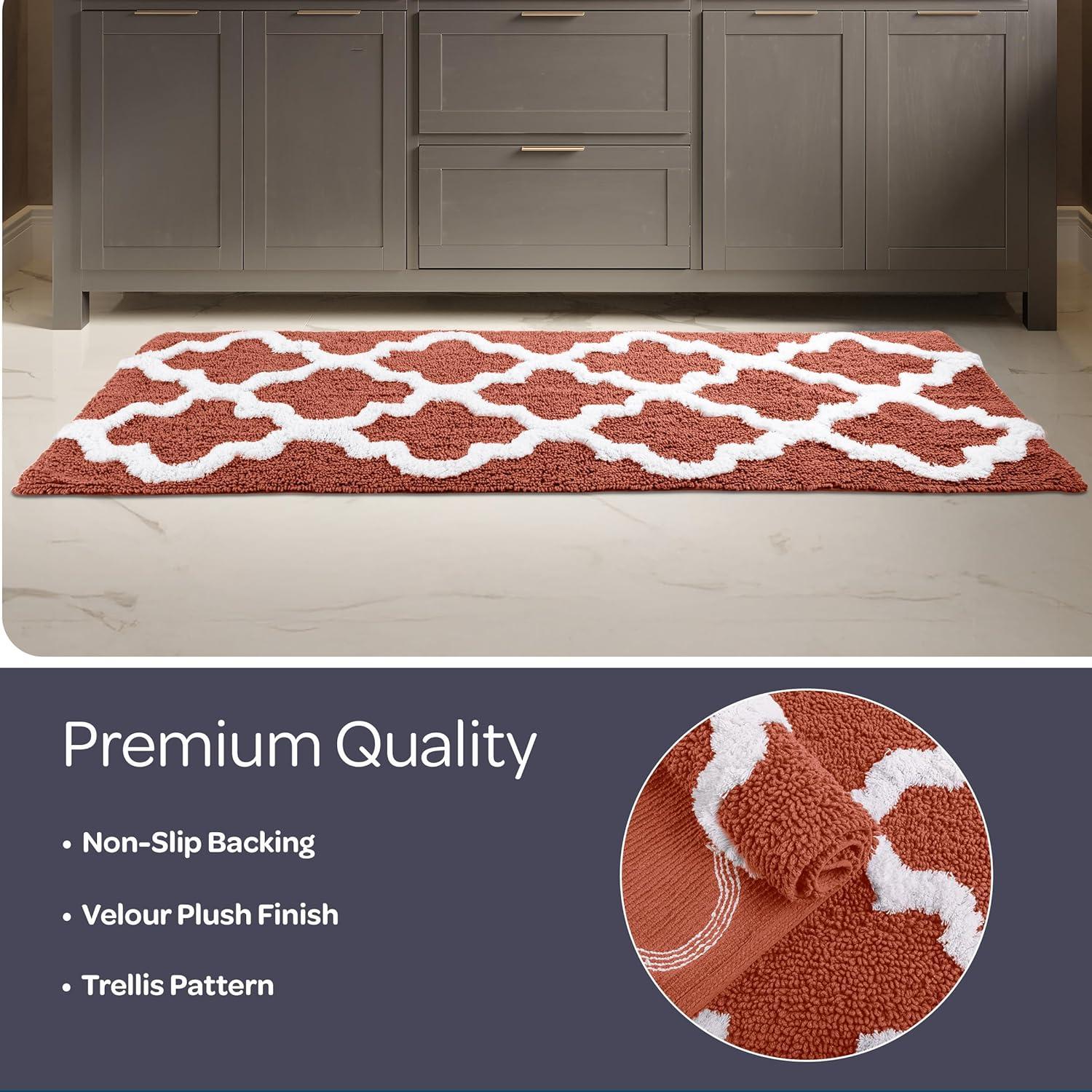 image100 Cotton Bathroom Rug 24x60Inch Bathmat with Trellis Pattern and NonSlip Base Machine Washable Bathroom Rugs by Lavish Home BlackBrick
