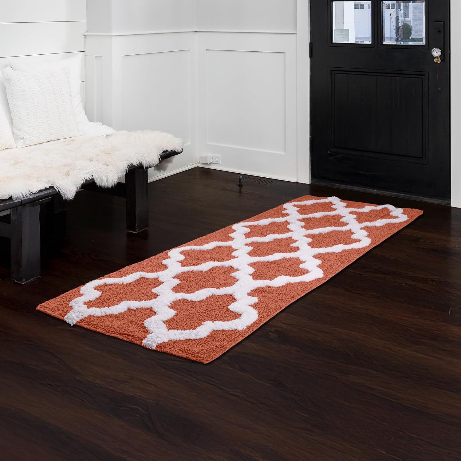 image100 Cotton Bathroom Rug 24x60Inch Bathmat with Trellis Pattern and NonSlip Base Machine Washable Bathroom Rugs by Lavish Home BlackBrick