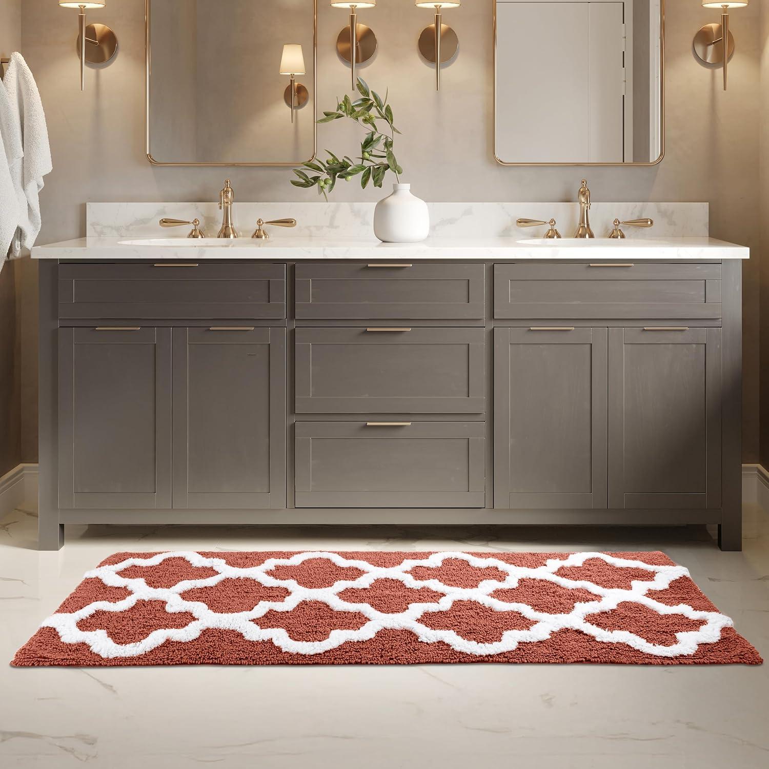 image100 Cotton Bathroom Rug 24x60Inch Bathmat with Trellis Pattern and NonSlip Base Machine Washable Bathroom Rugs by Lavish Home BlackBrick