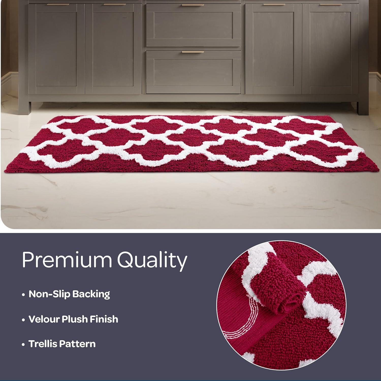 image100 Cotton Bathroom Rug 24x60Inch Bathmat with Trellis Pattern and NonSlip Base Machine Washable Bathroom Rugs by Lavish Home BlackBurgundy