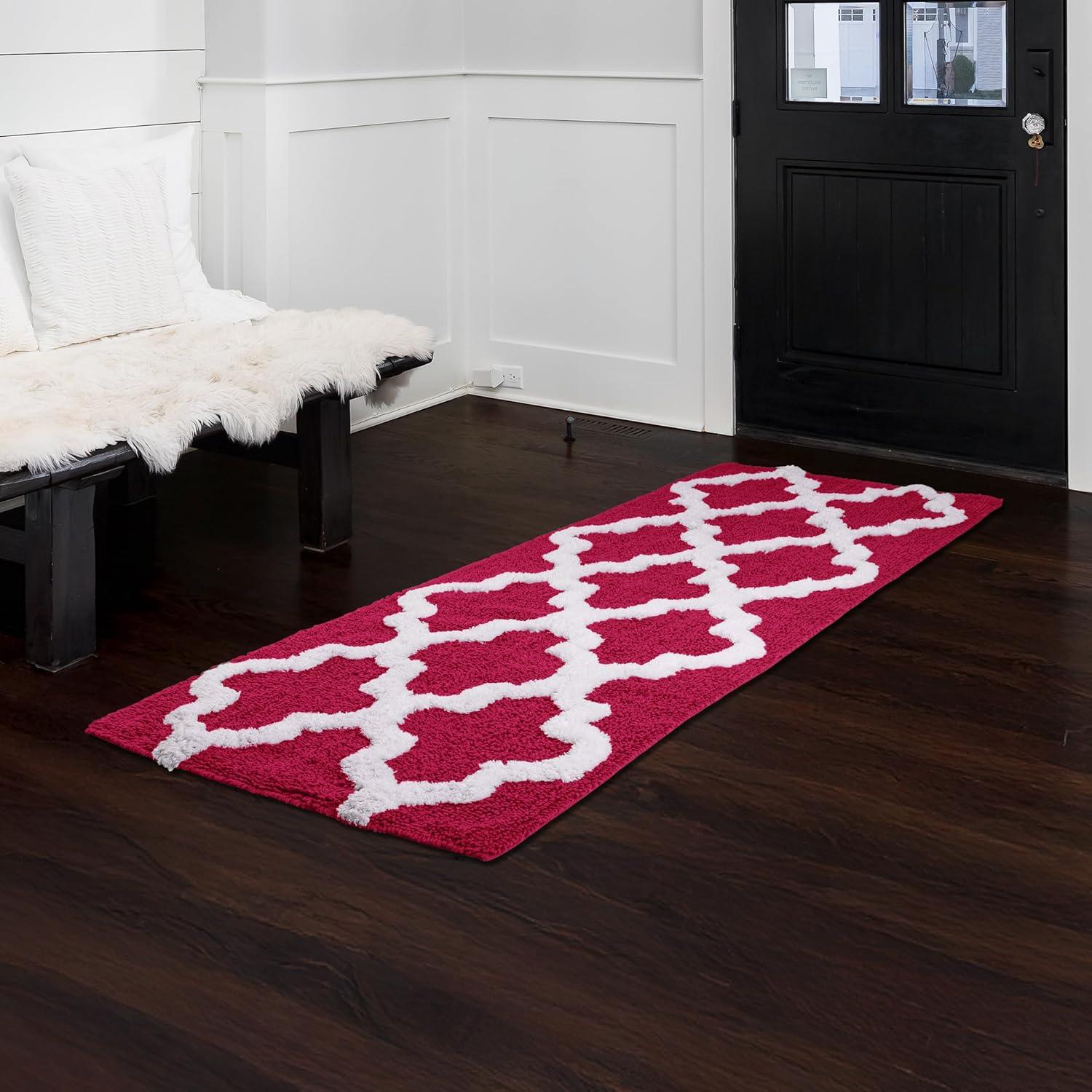 image100 Cotton Bathroom Rug 24x60Inch Bathmat with Trellis Pattern and NonSlip Base Machine Washable Bathroom Rugs by Lavish Home BlackBurgundy