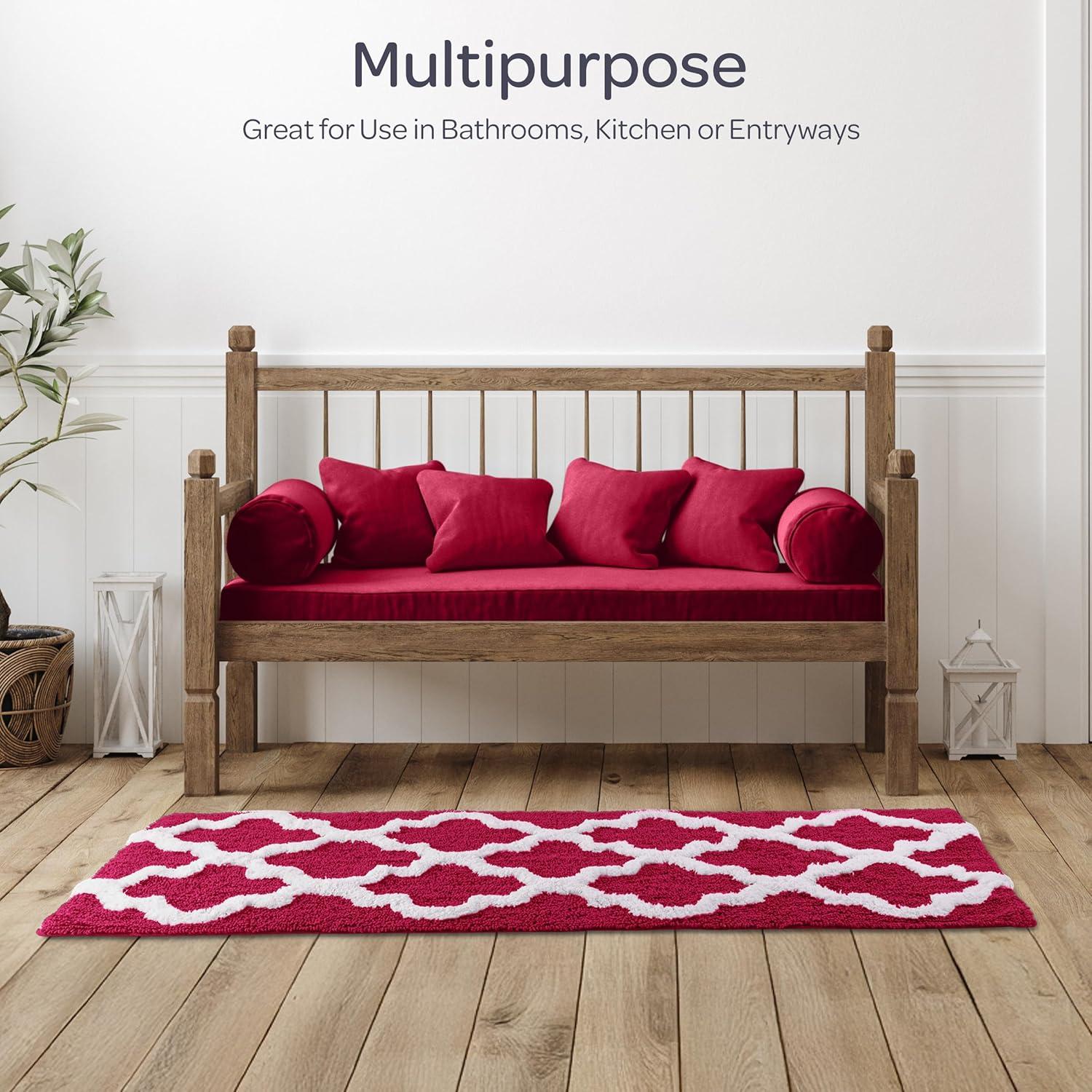 image100 Cotton Bathroom Rug 24x60Inch Bathmat with Trellis Pattern and NonSlip Base Machine Washable Bathroom Rugs by Lavish Home BlackBurgundy