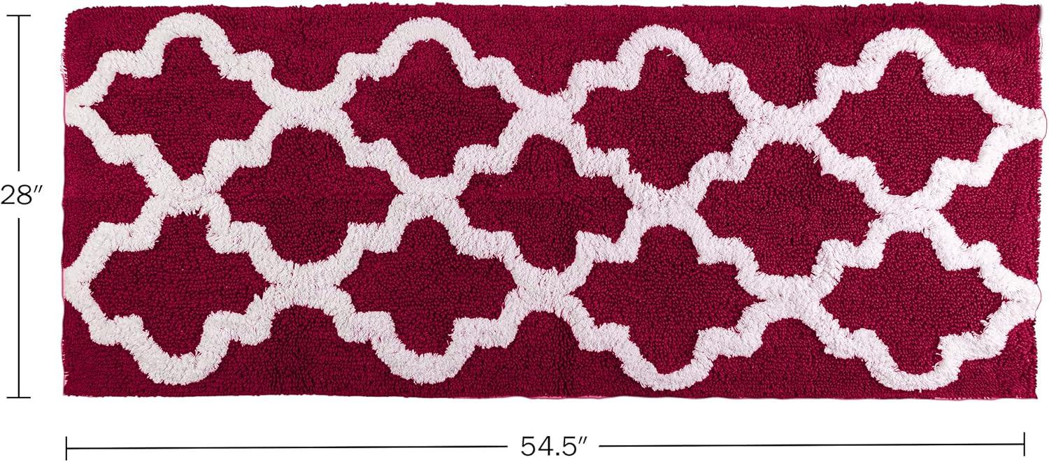 image100 Cotton Bathroom Rug 24x60Inch Bathmat with Trellis Pattern and NonSlip Base Machine Washable Bathroom Rugs by Lavish Home BlackBurgundy