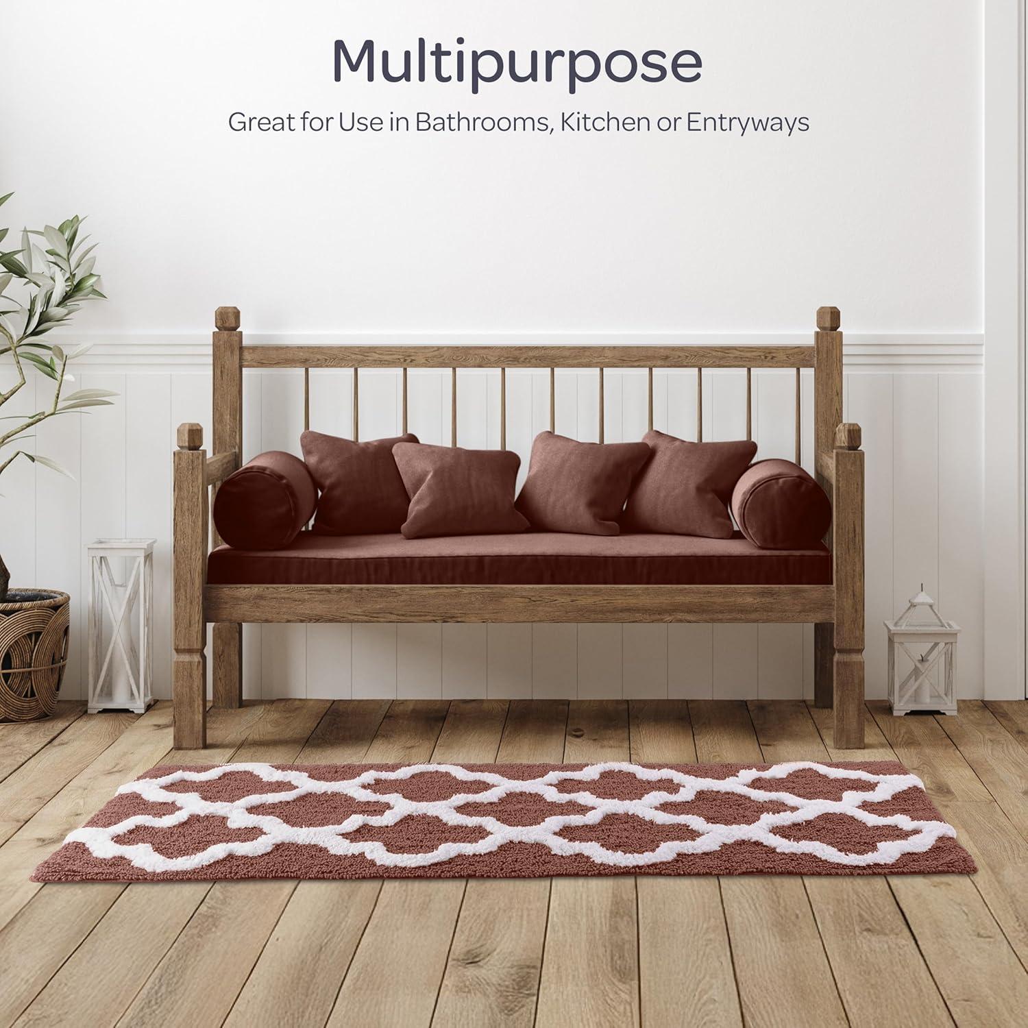 image100 Cotton Bathroom Rug 24x60Inch Bathmat with Trellis Pattern and NonSlip Base Machine Washable Bathroom Rugs by Lavish Home BlackChocolate
