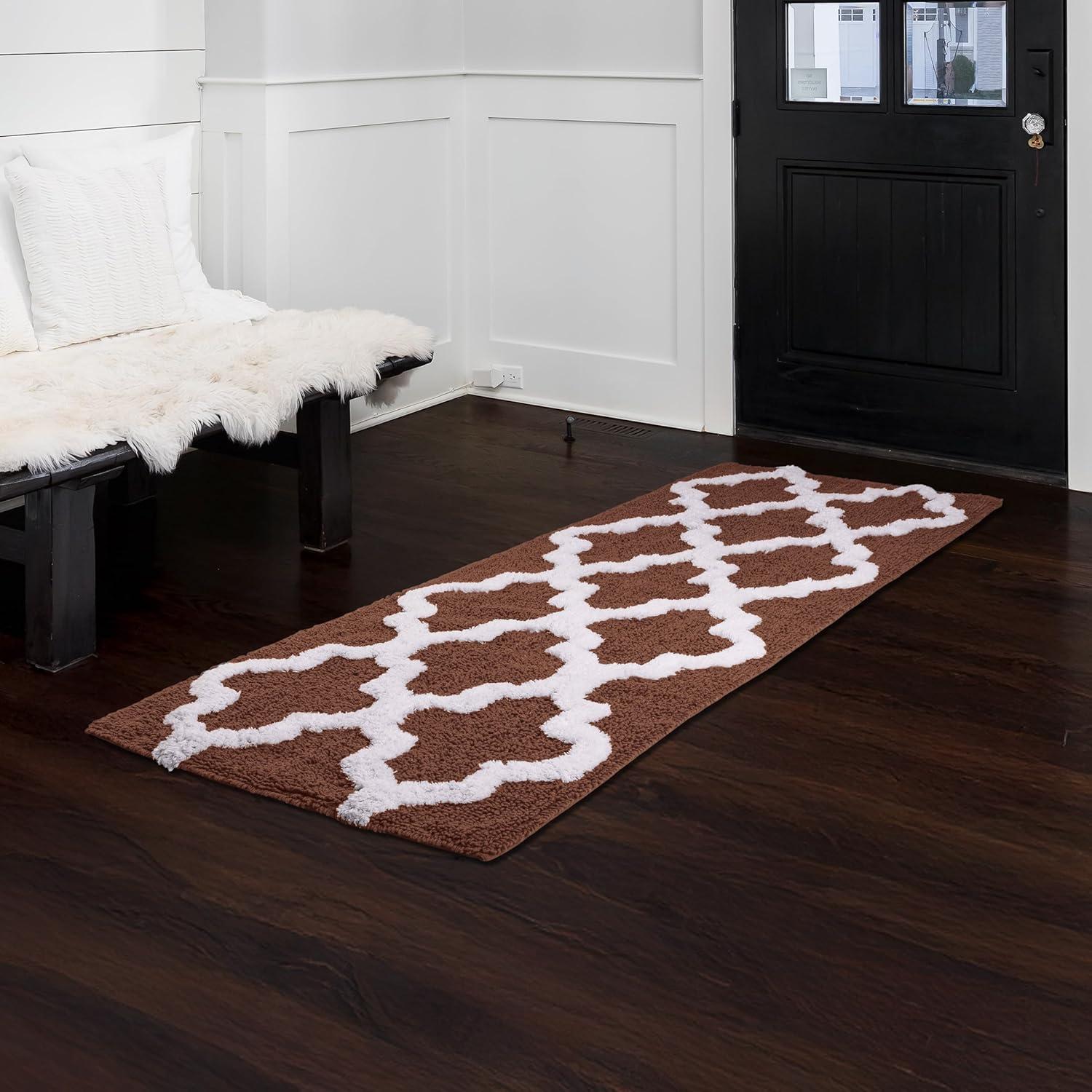 image100 Cotton Bathroom Rug 24x60Inch Bathmat with Trellis Pattern and NonSlip Base Machine Washable Bathroom Rugs by Lavish Home BlackChocolate